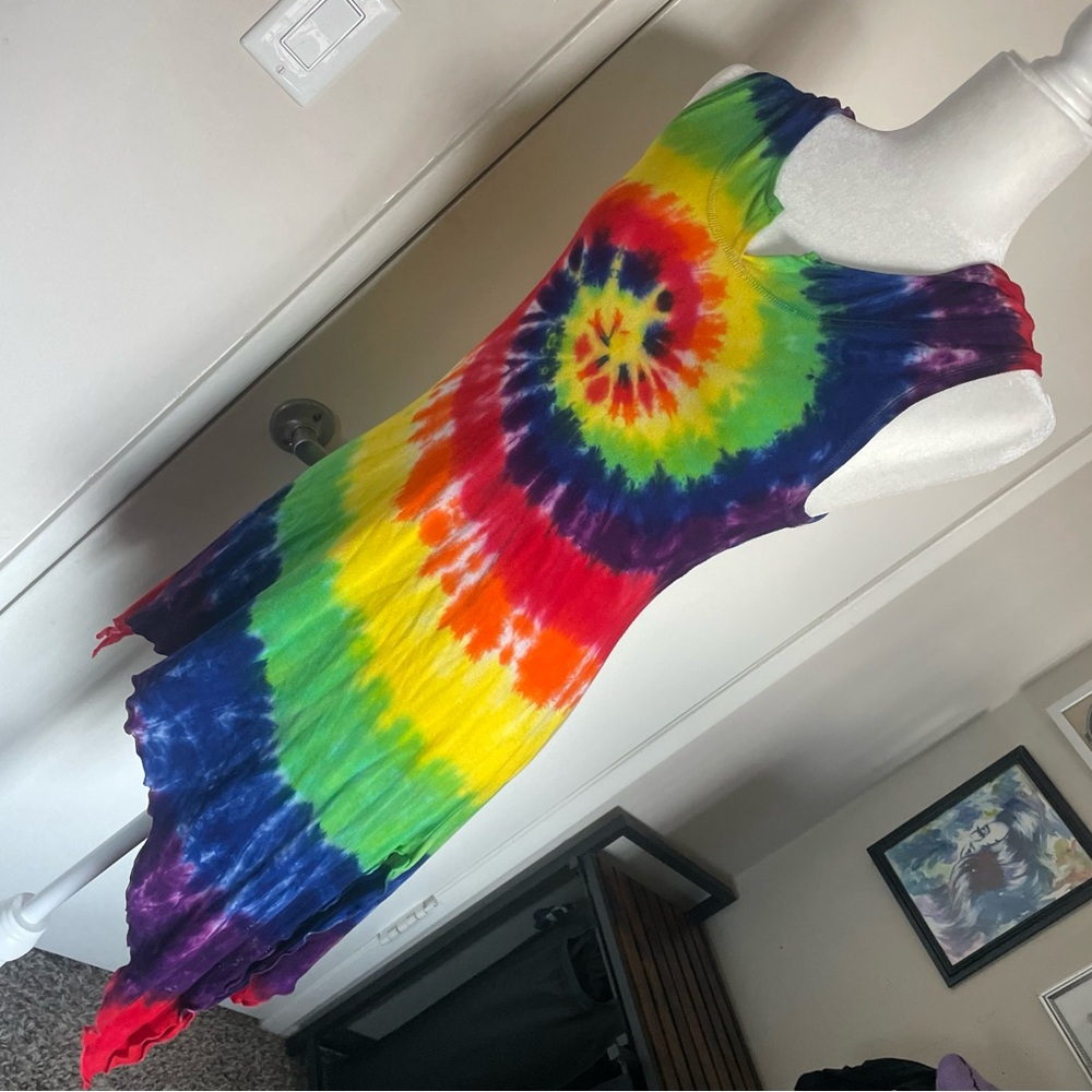 Colorful Tie-Dye Sleeveless Hooded Dress Festival wear iheartraves asymmetrical